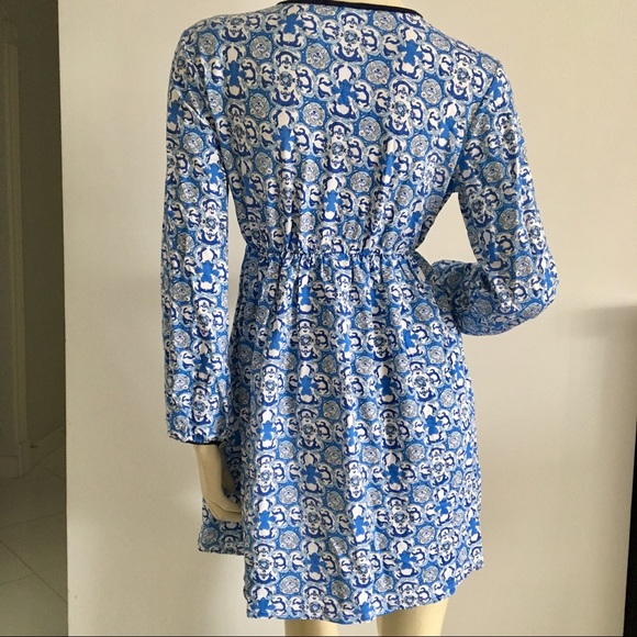 Moroccan print long Sleeve baby doll dress Swim coverup - Picture 4 of 7